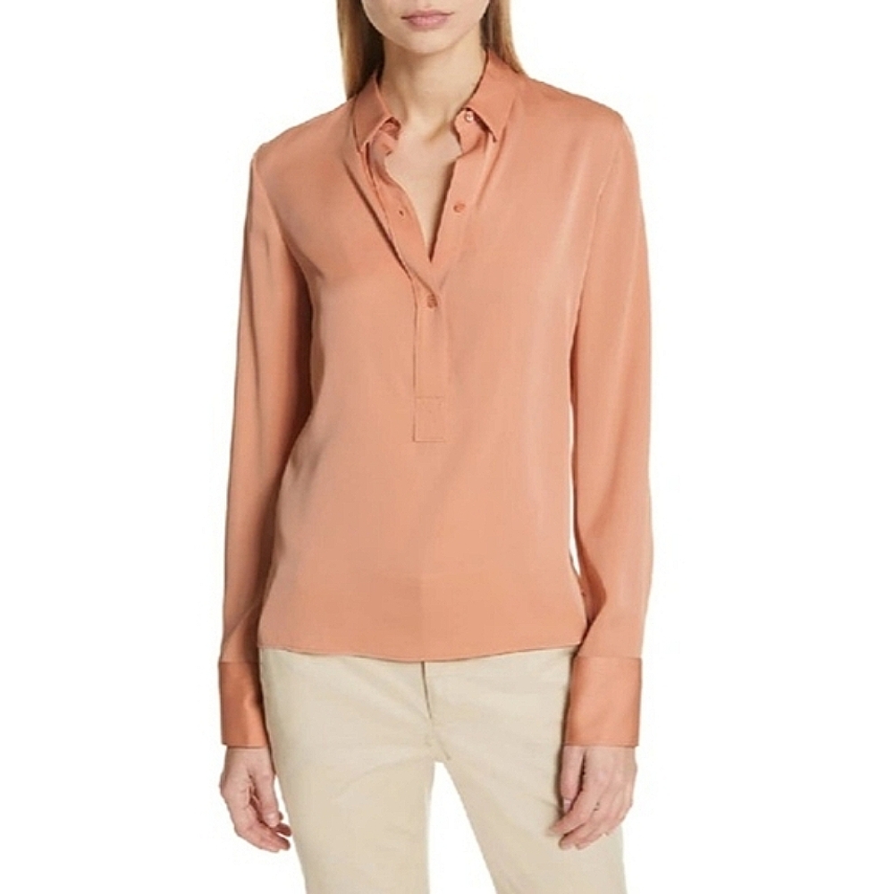 Vince Silk Slim Fit Button Down Button Front Popover Shirt Size‎ 2